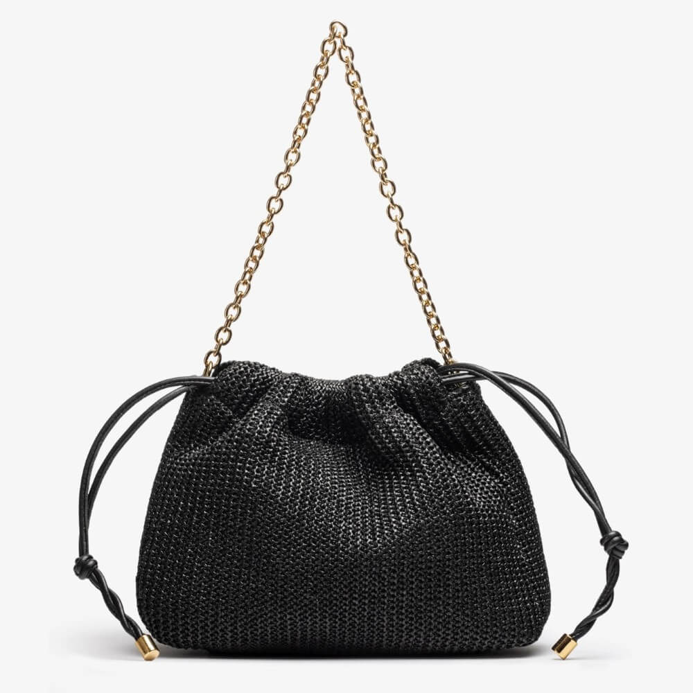 Unisa ZELARA Ruched Raffia Bag-BLACK