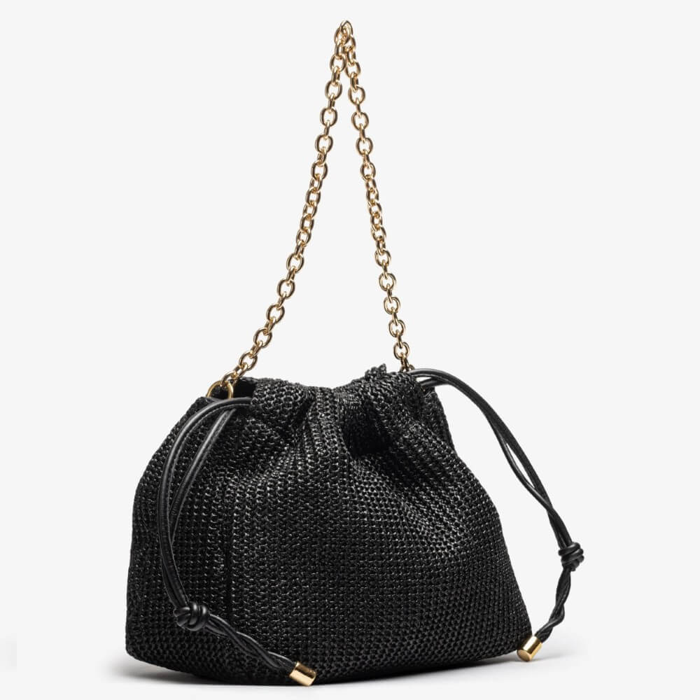 Unisa ZELARA Ruched Raffia Bag-BLACK