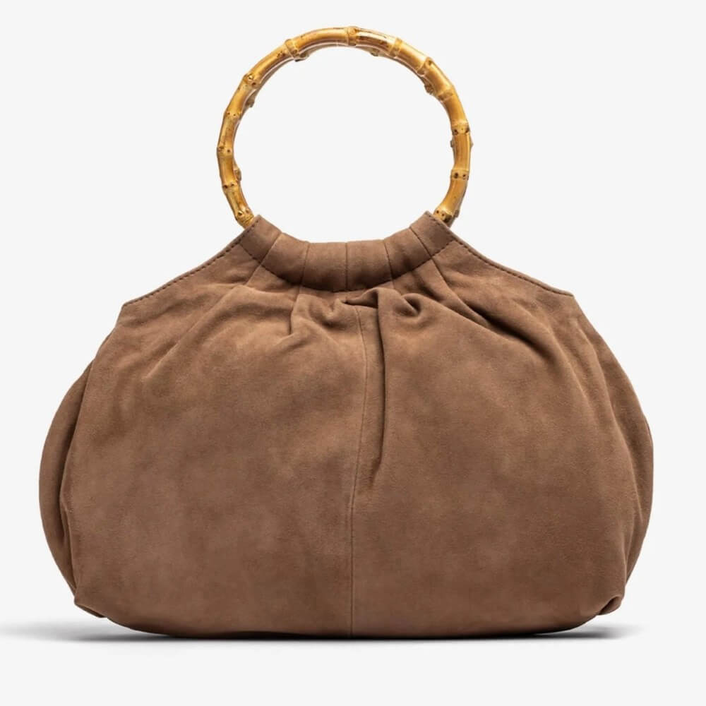 Unisa Brown handbag with bamboo handle on a white background
