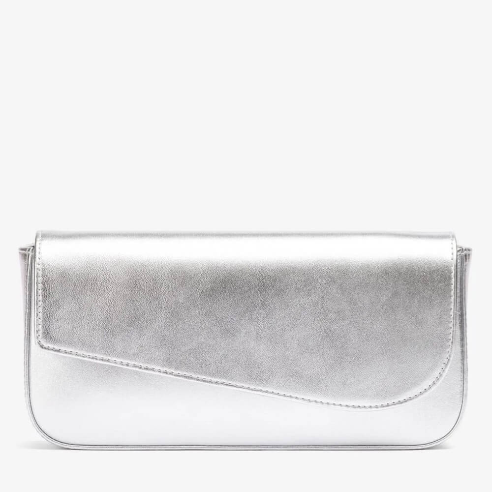 Unisa ZESTEFI silver clutch bag on a white background