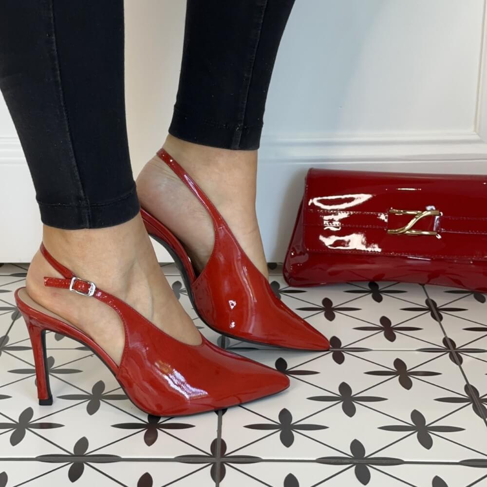 Unisa Tabar Patent Leather Slingback Raspberry Red.
