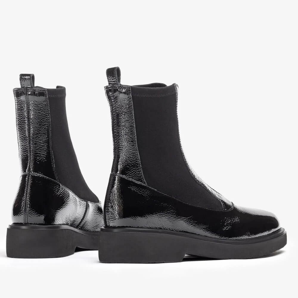 Unisa Foggia Centre Zip Patent Leather Boot Black