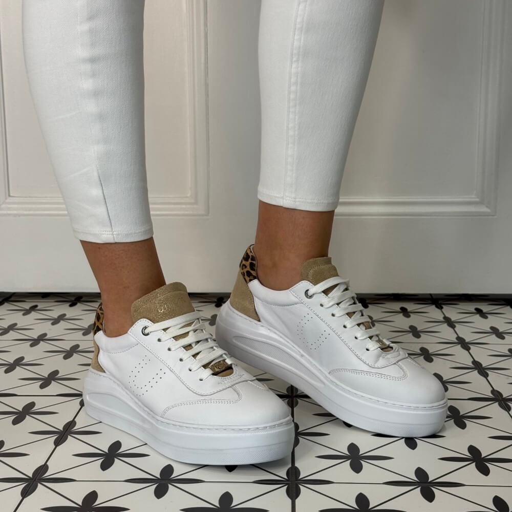 Unisa Fraile Leather Trainers White with Leopard