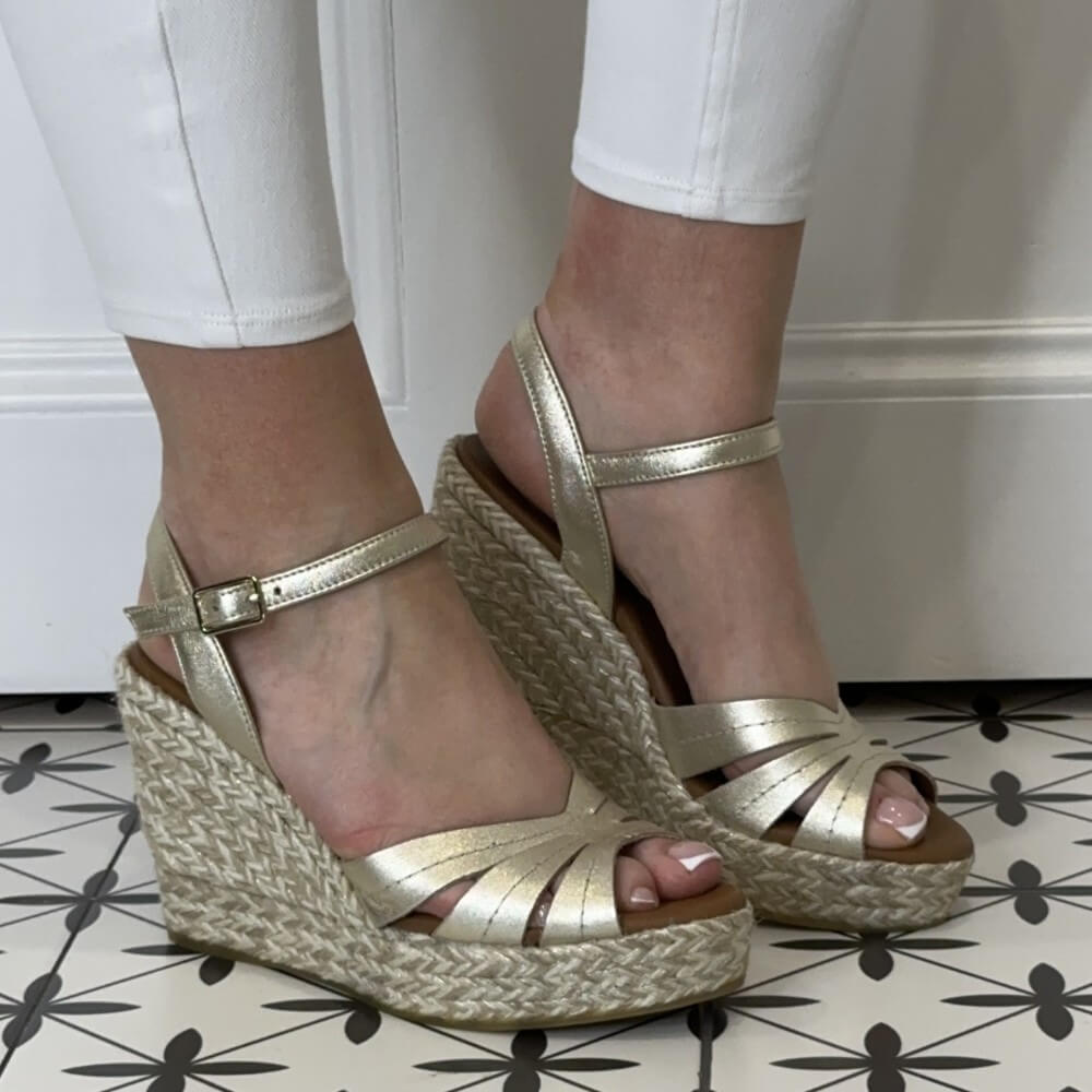 VIGUERA Wedge Leather Espadrilles 2046-GOLD