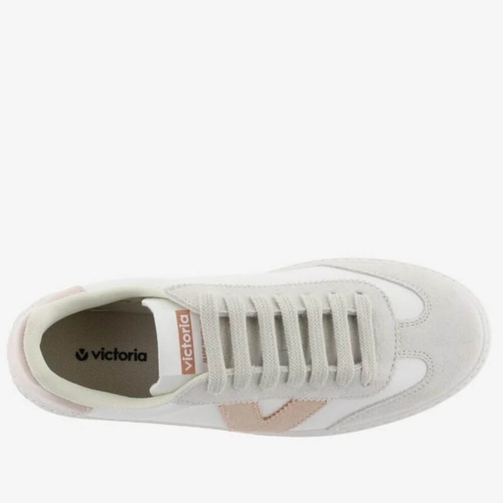 Victoria Platform White sneaker with pink accents on a white background