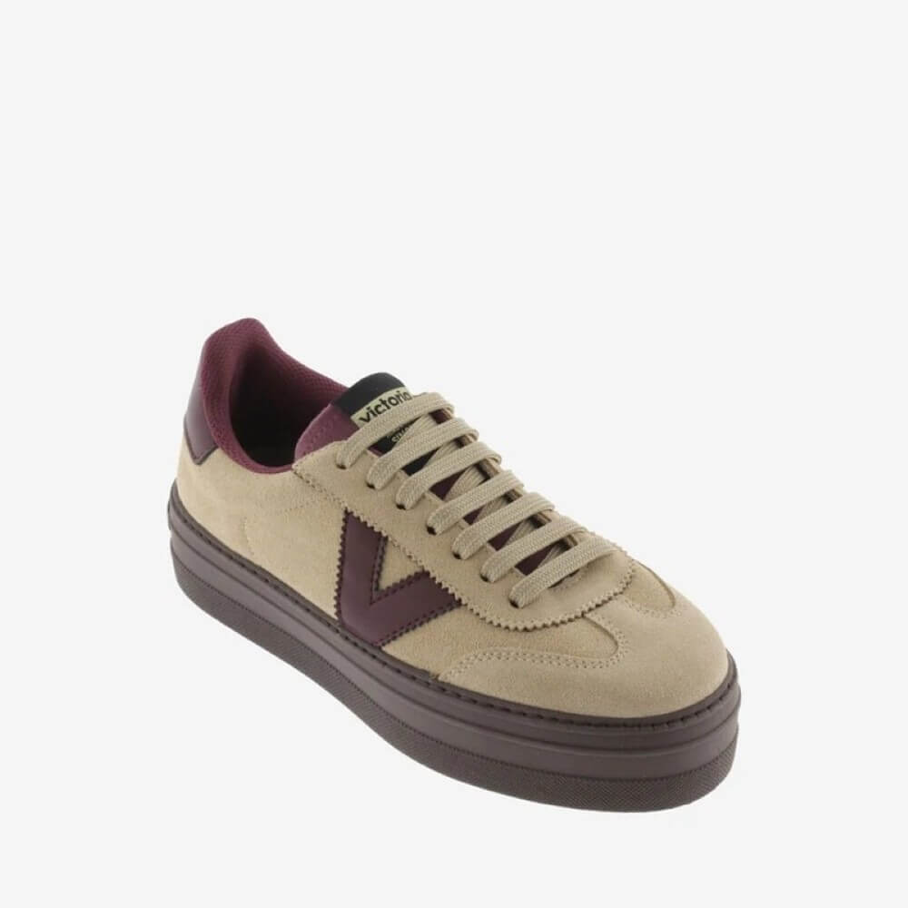 Beige sneaker with maroon accents on a white background Victoria Barcelona Platform Sneakers 1092177 Beige & Wine