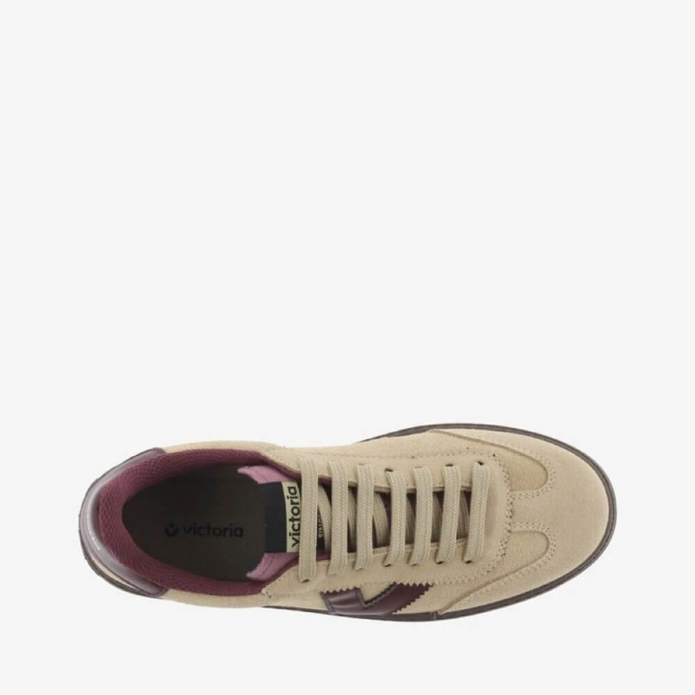Beige sneaker with maroon accents on a white background Victoria Barcelona Platform Sneakers 1092177 Beige & Wine