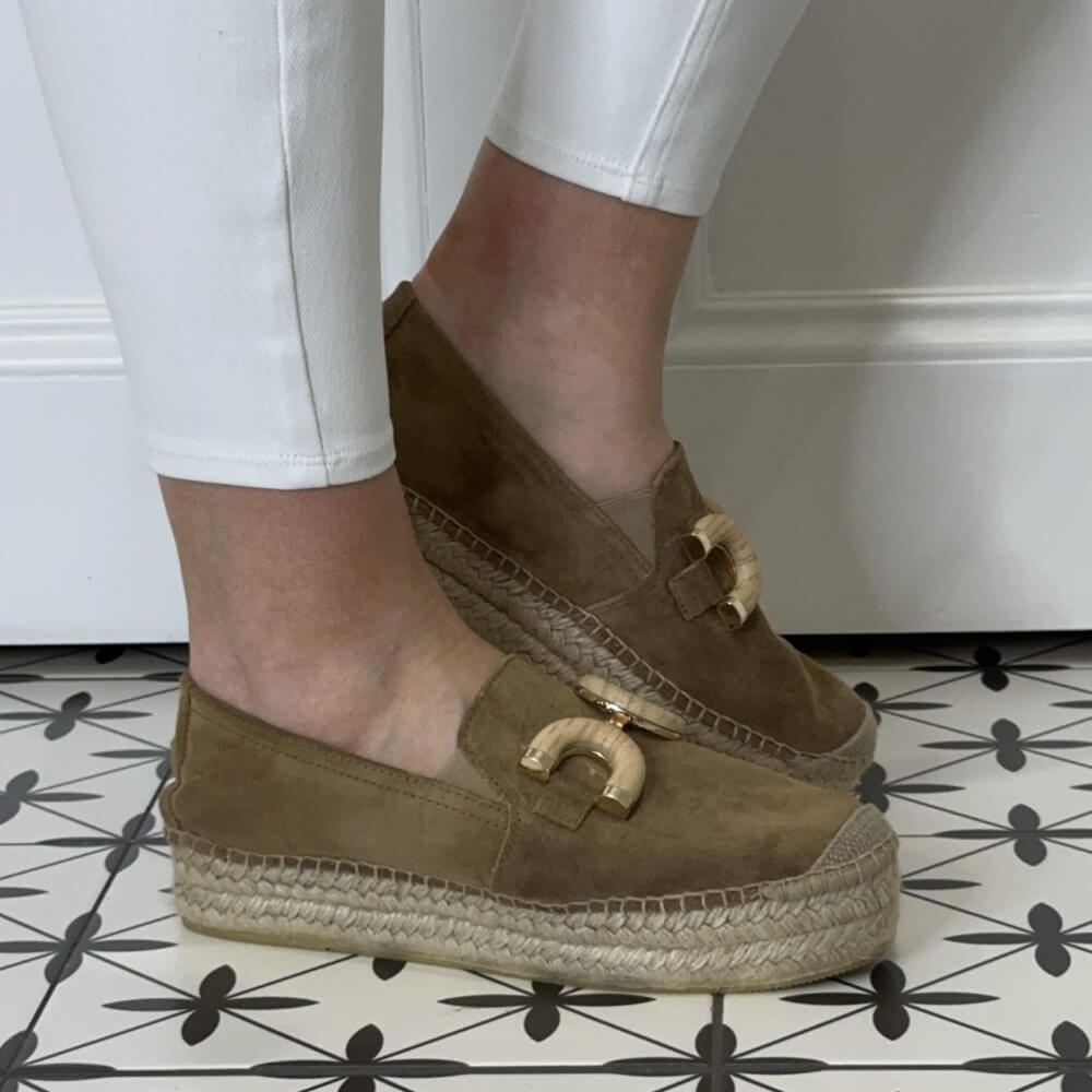 Viguera Jute Platform Suede Leather Espadrilles 2209-WHISKEY