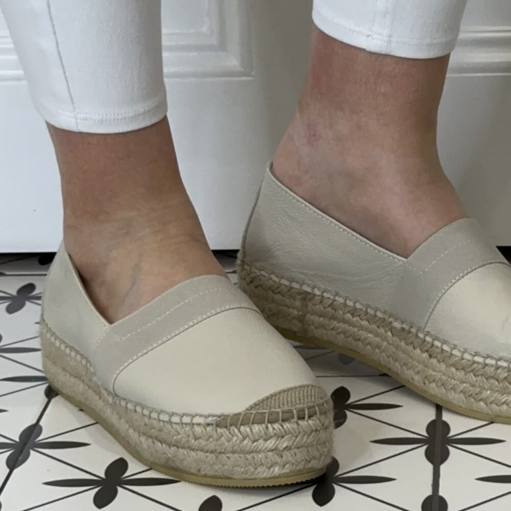 Viguera Jute Platform Leather Espadrilles 2193-BEIGE