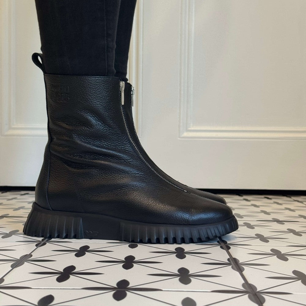 Black leather boot Wonders Flexfly 03 Leather Centre Zip A-4403-BLACK