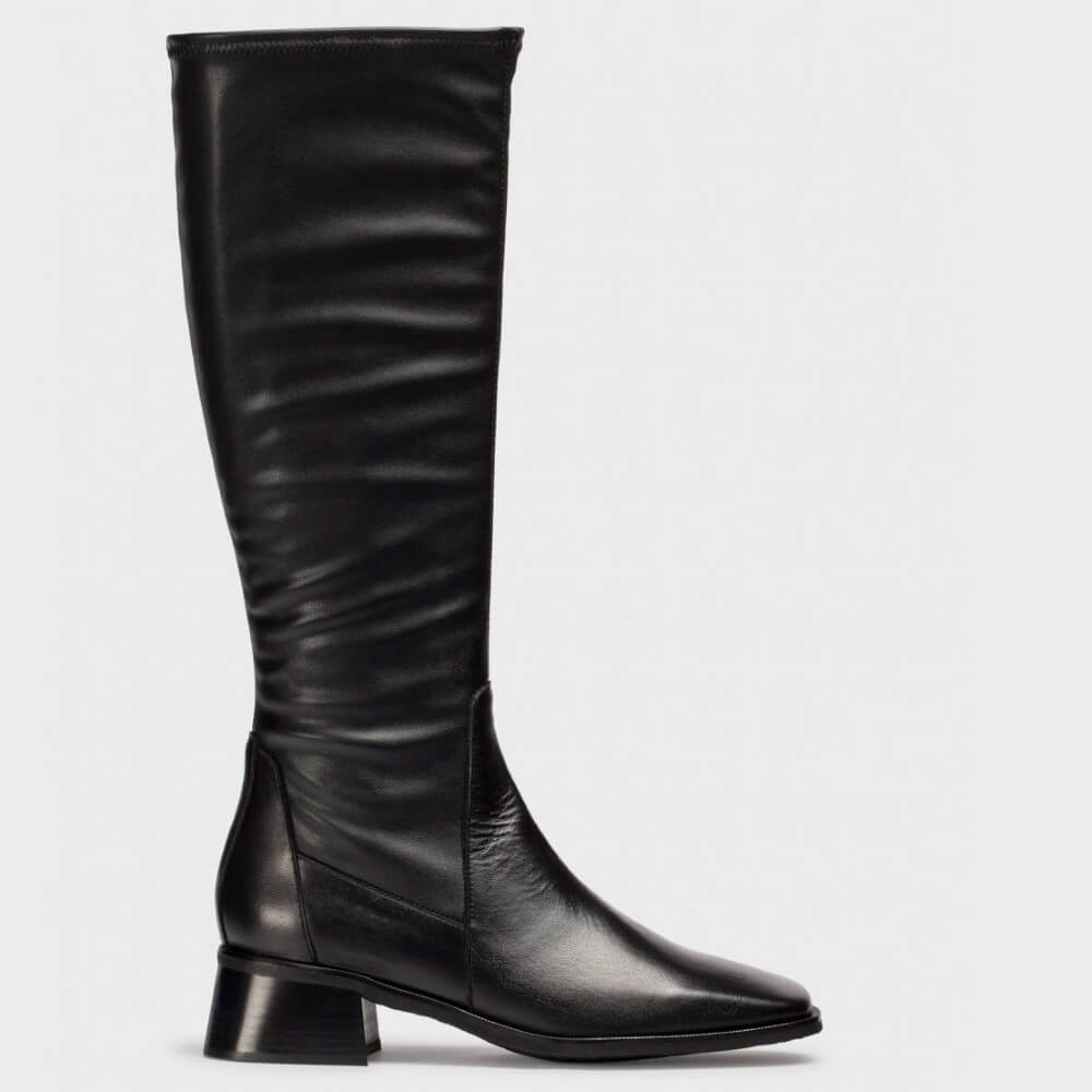 Black knee-high boot on a light gray background Wonders Ayla 03 Leather Knee High Boot D-1603-BLACK