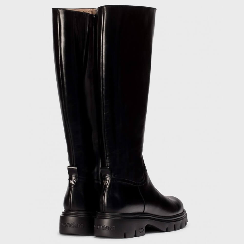 Black knee-high boot on a light gray background Wonders Bones 04 Leather Knee High Boot A-4304 -BLACK