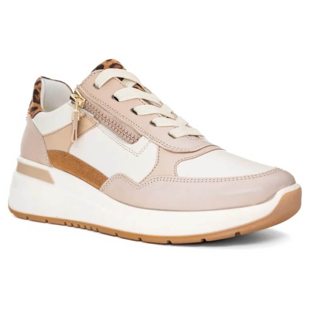 Beige and brown sneaker on a white background