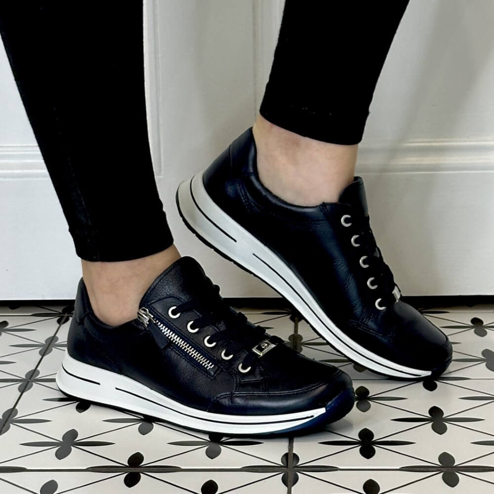 Ara Osaka 2.0 H Fit Leather Trainers 12-24801-NAVY