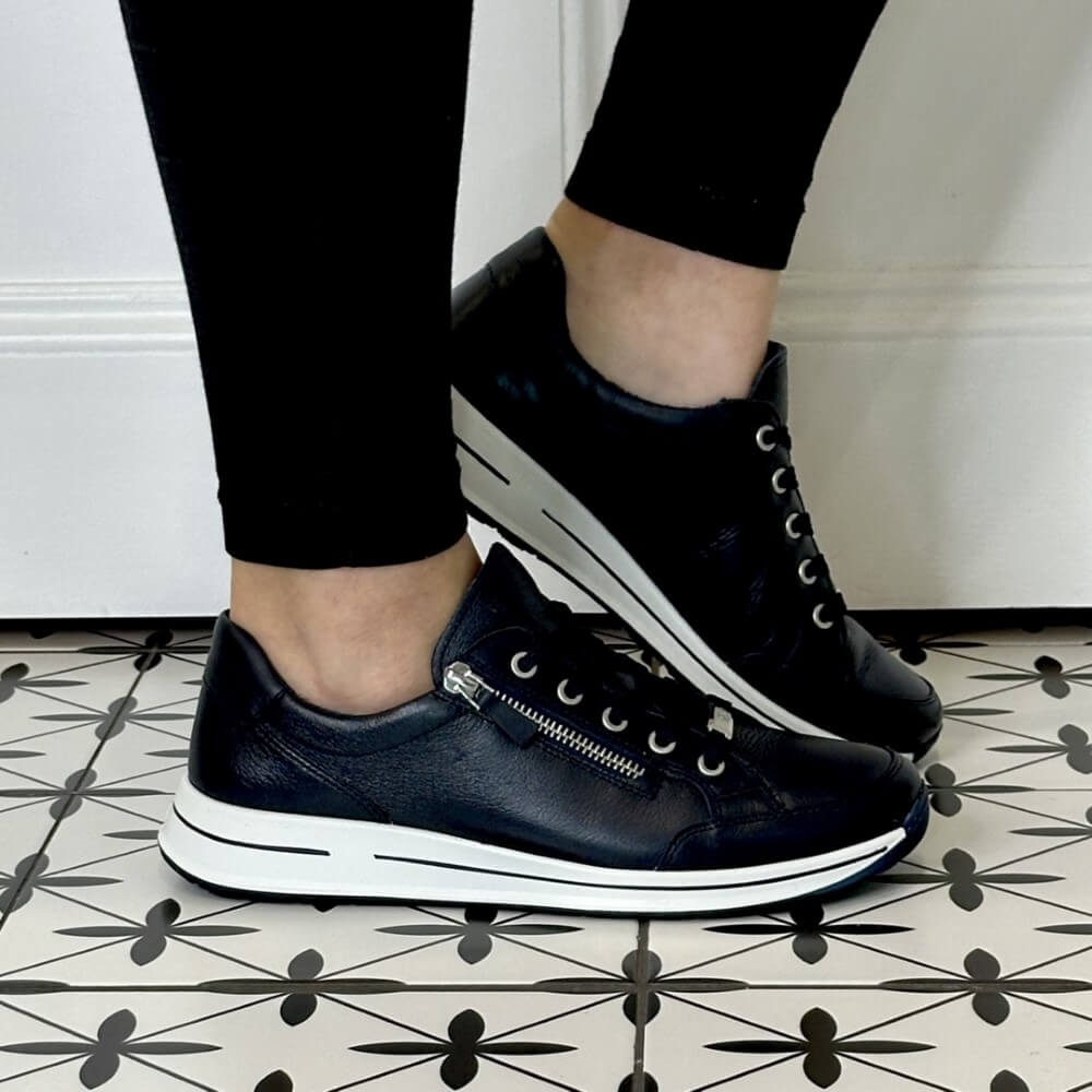 Ara Osaka 2.0 H Fit Leather Trainers 12-24801-NAVY