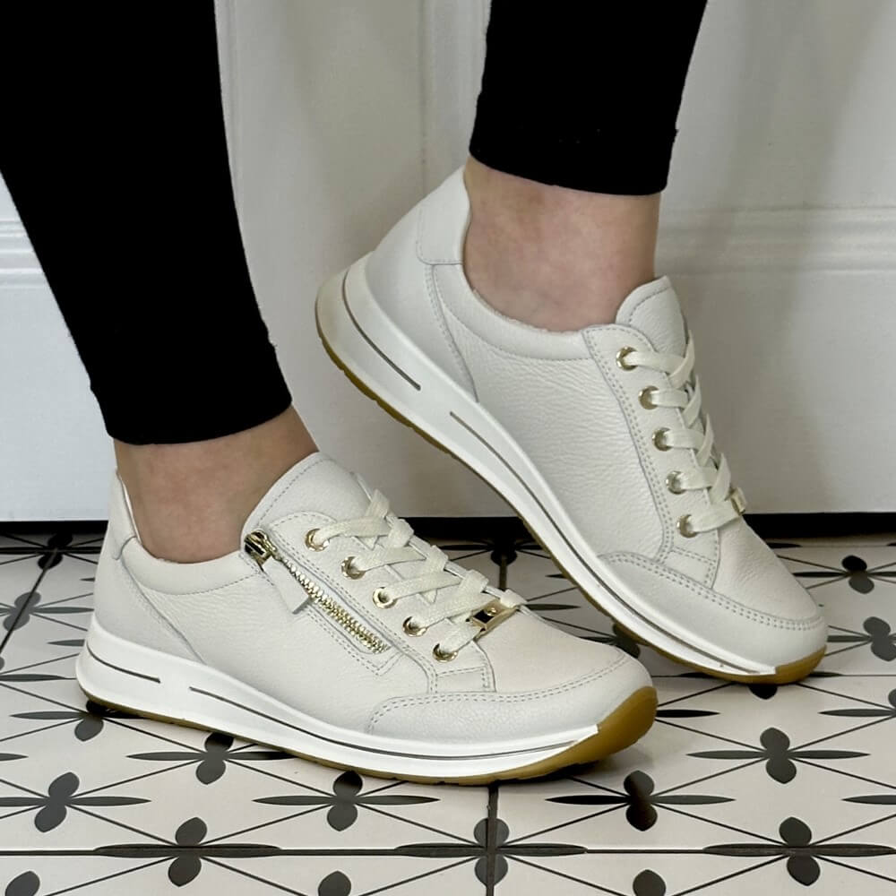 Ara Osaka 2.0 H Fit Leather Trainers 12-24801-CREAM