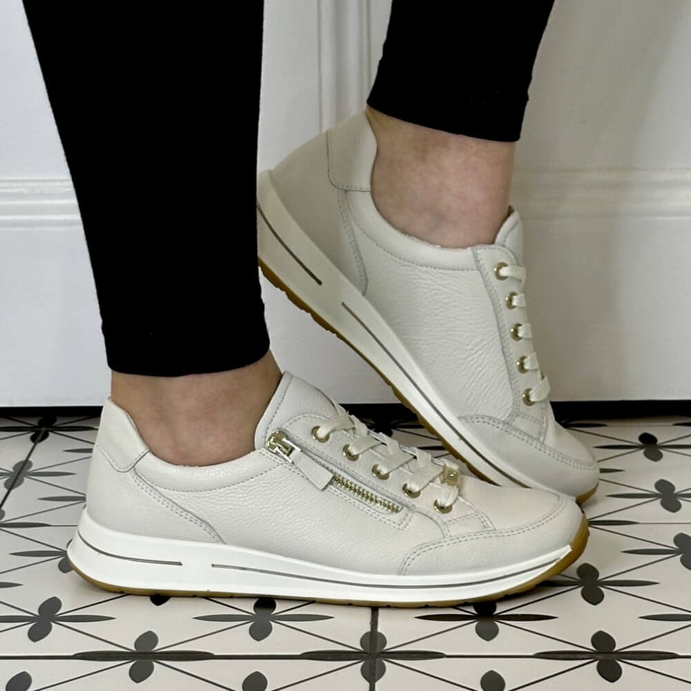 Ara Osaka 2.0 H Fit Leather Trainers 12-24801-CREAM