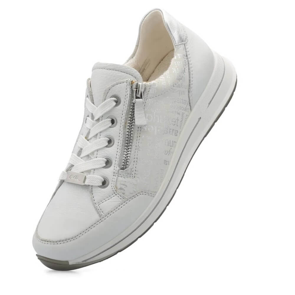 Ara Osaka 2.0 H Fit Leather Trainers 12-24801 NEBBIA WHITE SILVER