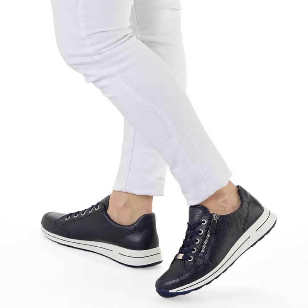 Ara Osaka 2.0 H Fit Leather Trainers 12-24801-NAVY