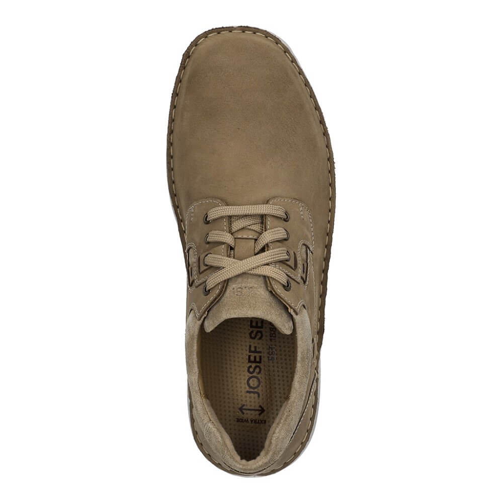 Josef Seibel Brown extra wide leather shoe with white sole on a white background