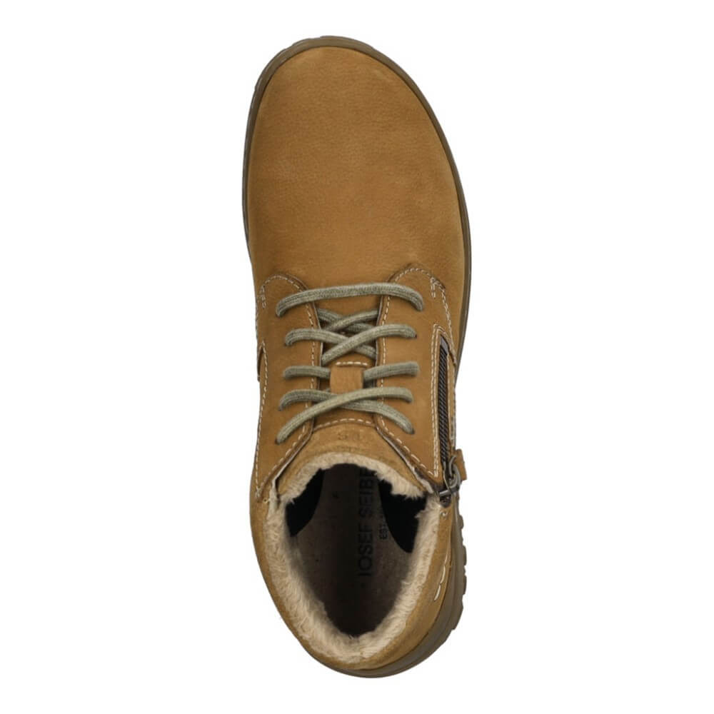 Brown waterproof boot with a visible 'Waterproof' label on a white background