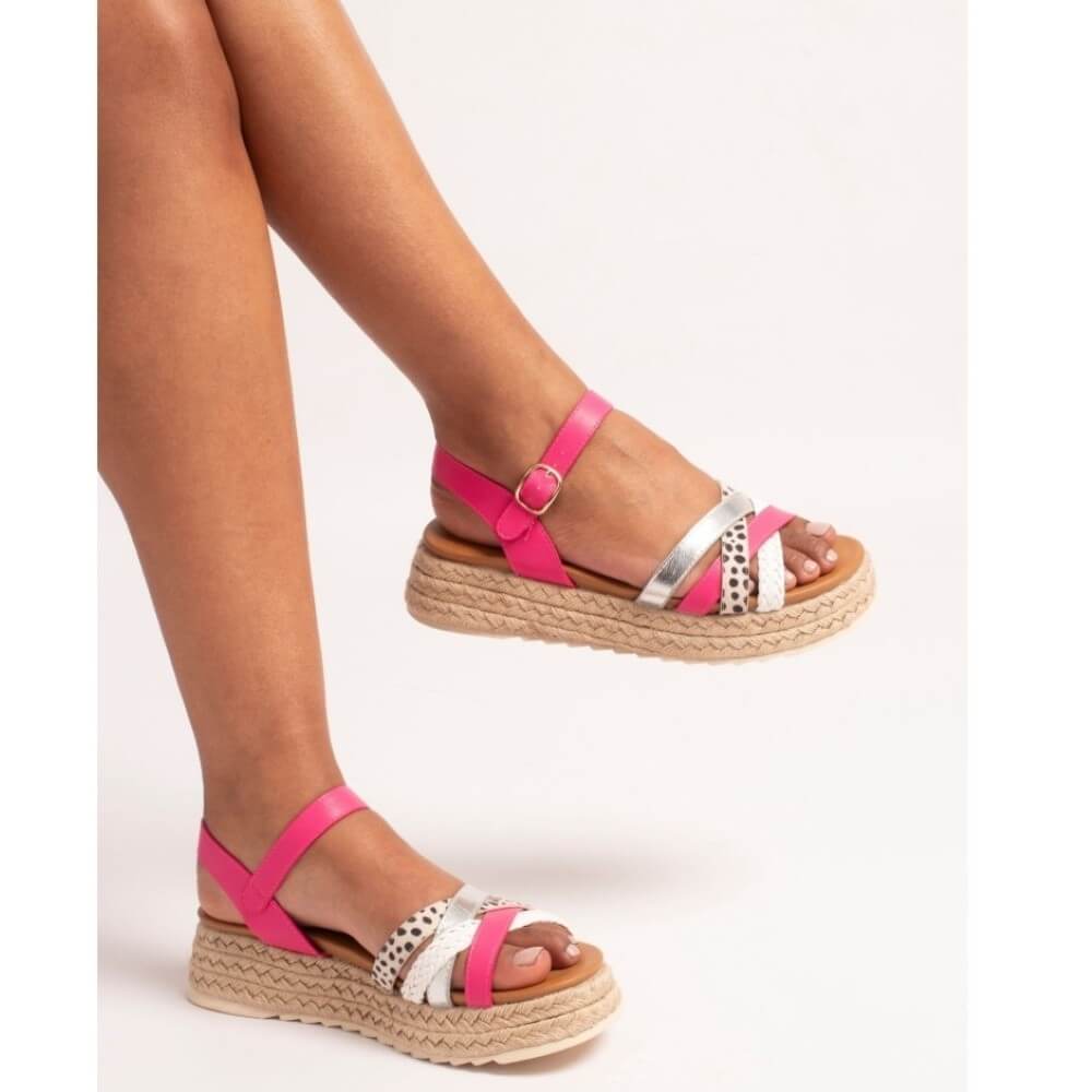 person wearing lunar flick pink multicoloured platform sandals