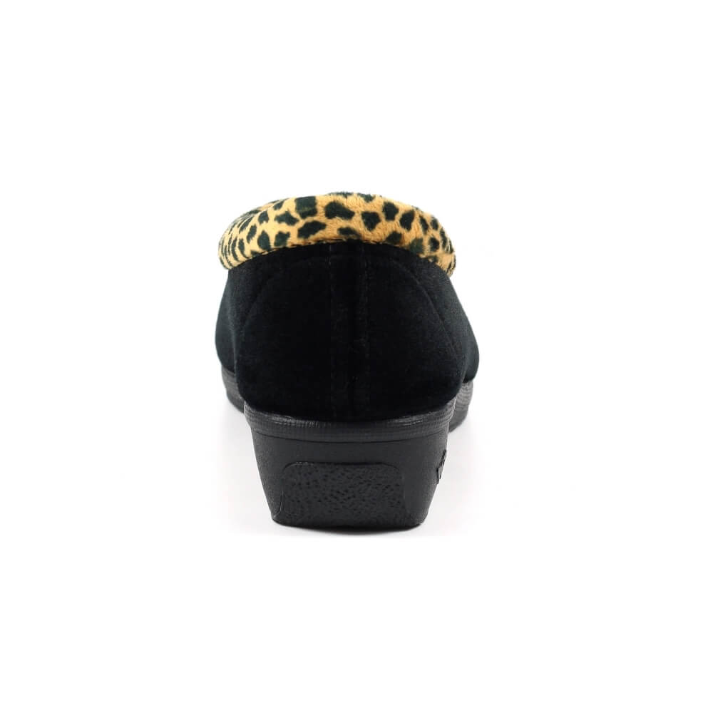 Black Slipper with animal print trim