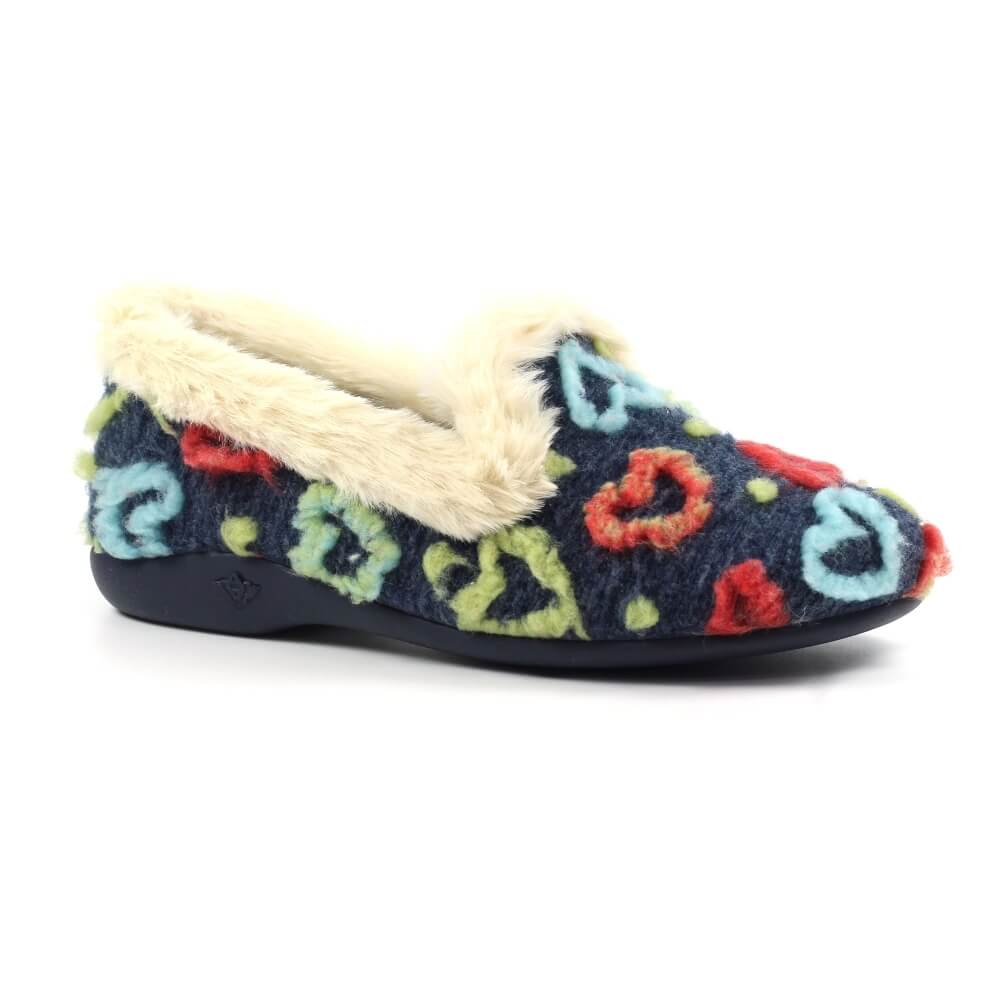 Blue Slipper with coloured hearts