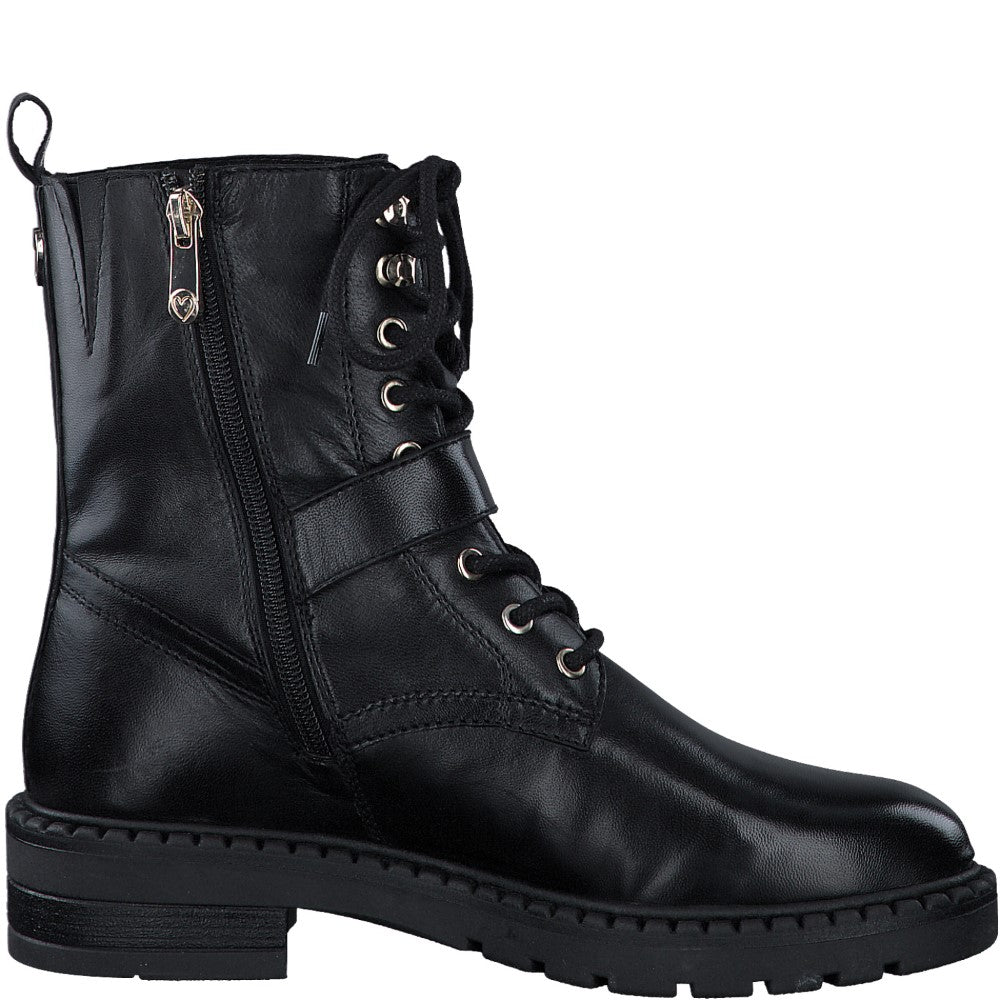 Marco Tozzi 2-25234 Leather Biker Boot-BLACK