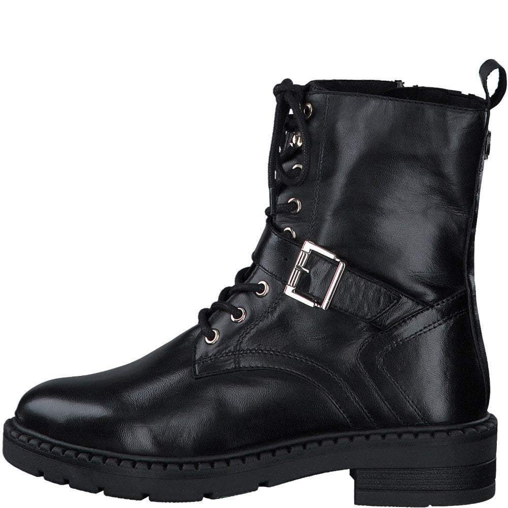 Marco Tozzi 2-25234 Leather Biker Boot-BLACK