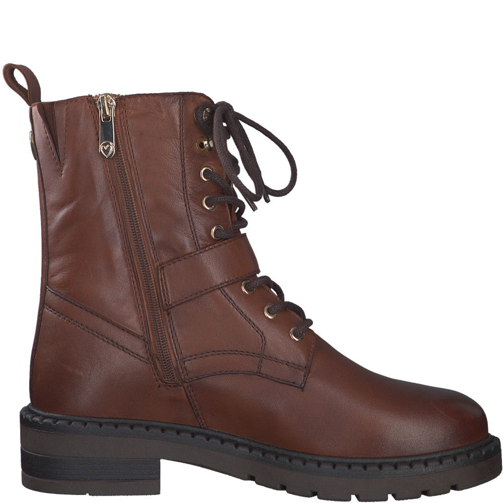 Marco Tozzi 2-25234 Leather Biker Boot-COGNAC