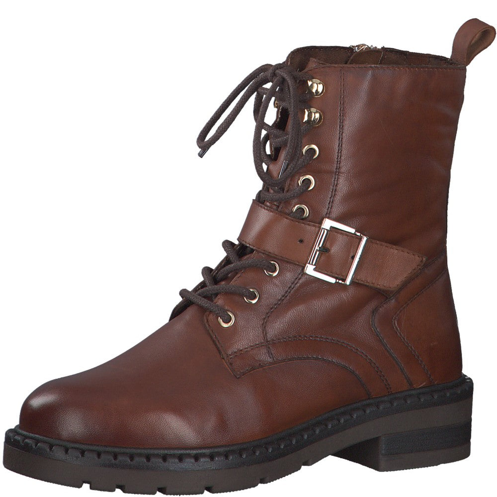 Marco Tozzi 2-25234 Leather Biker Boot-COGNAC