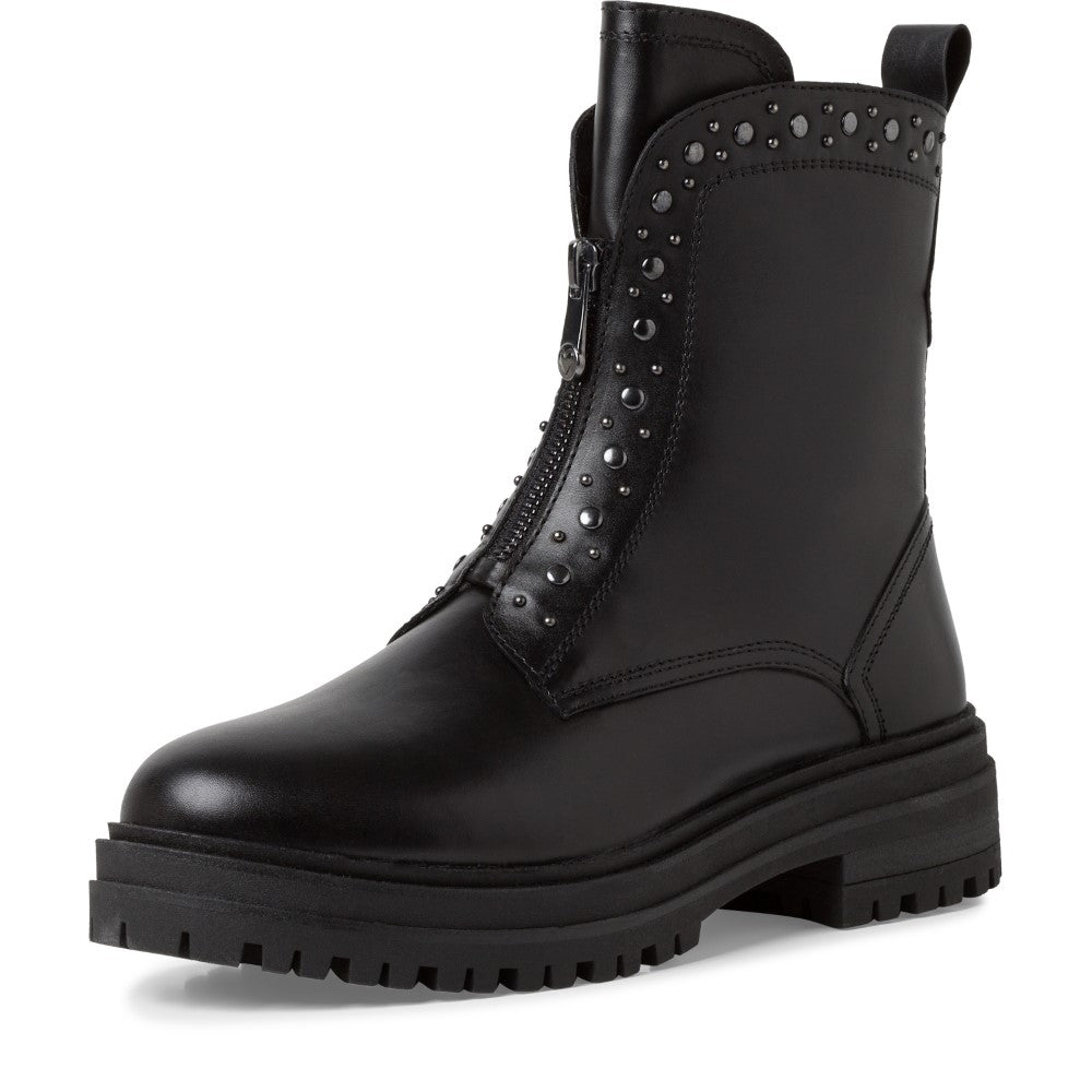 Black chain zip front fashion biker boot