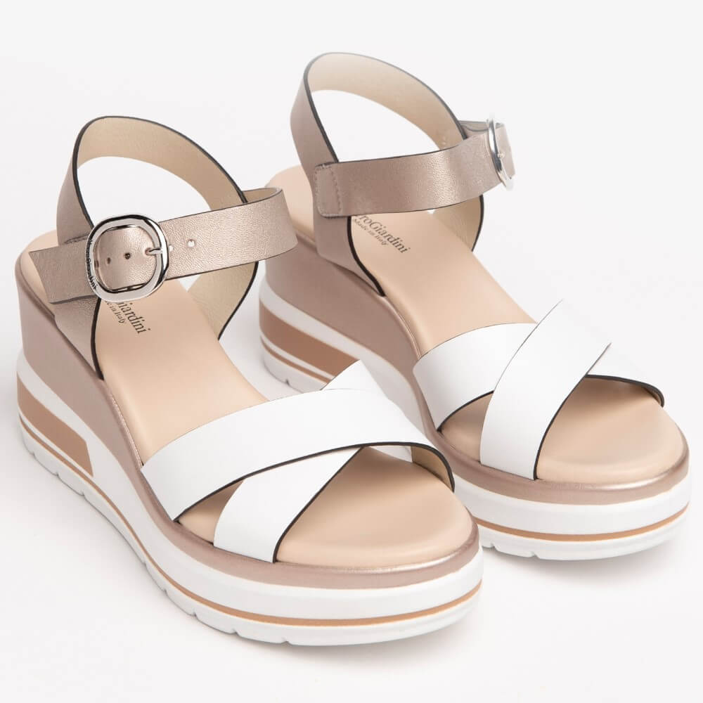 NeroGiardini E218737D Medium Wedge Sandal-WHITE
