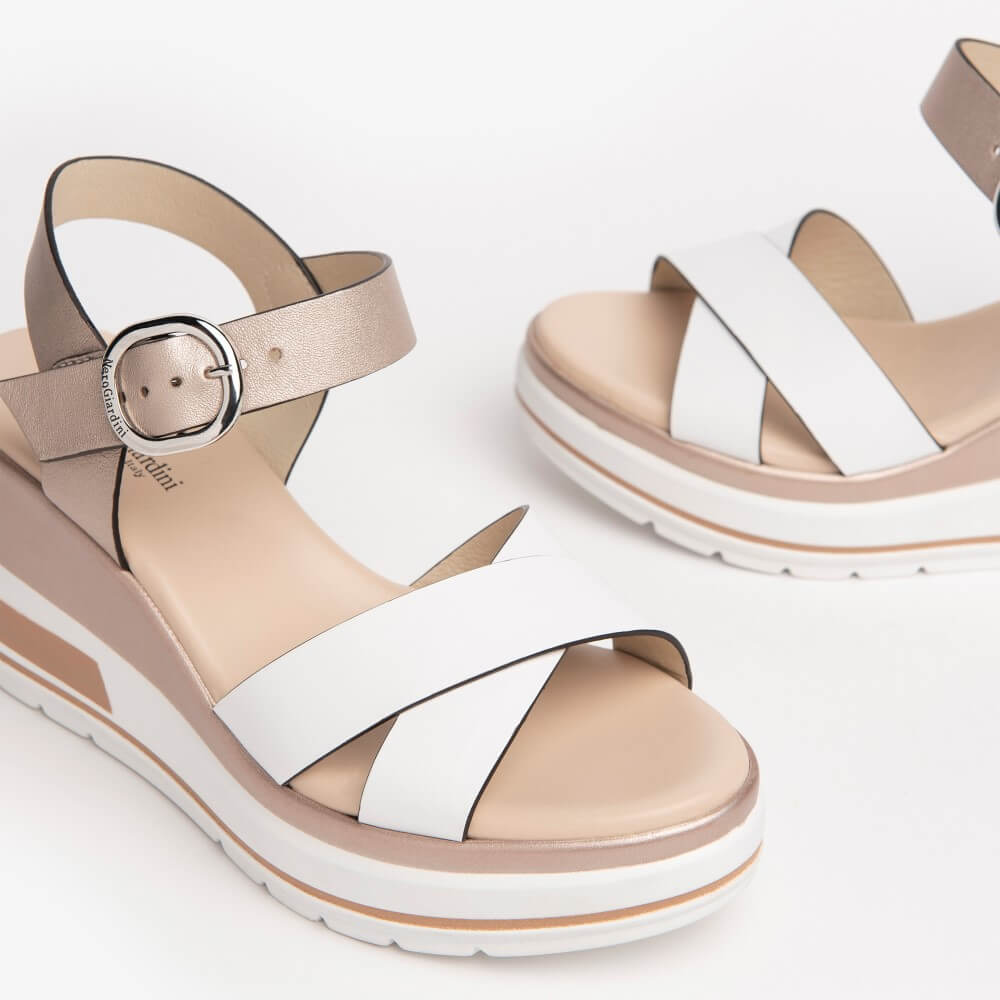 NeroGiardini E218737D Medium Wedge Sandal-WHITE