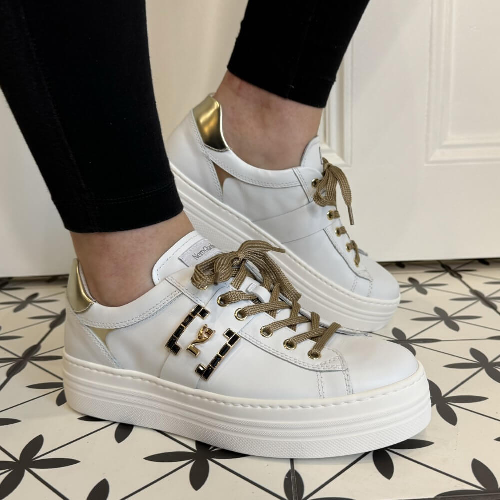 NeroGiardini I411612D Leather Trainer-WHITE