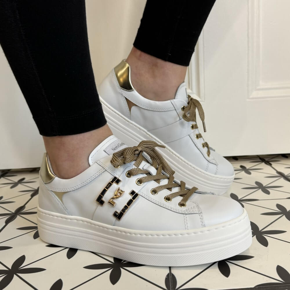 NeroGiardini I411612D Leather Trainer-WHITE