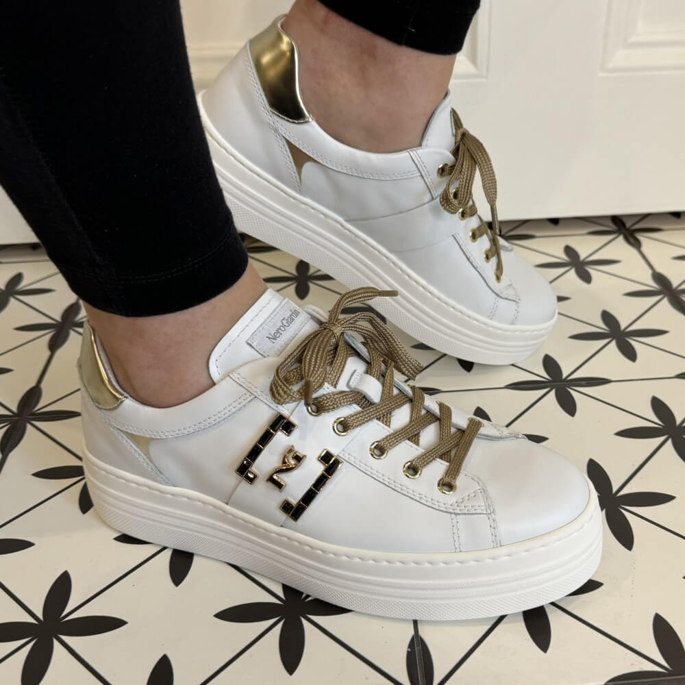NeroGiardini I411612D Leather Trainer-WHITE