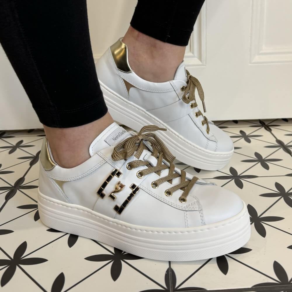 NeroGiardini I411612D Leather Trainer-WHITE