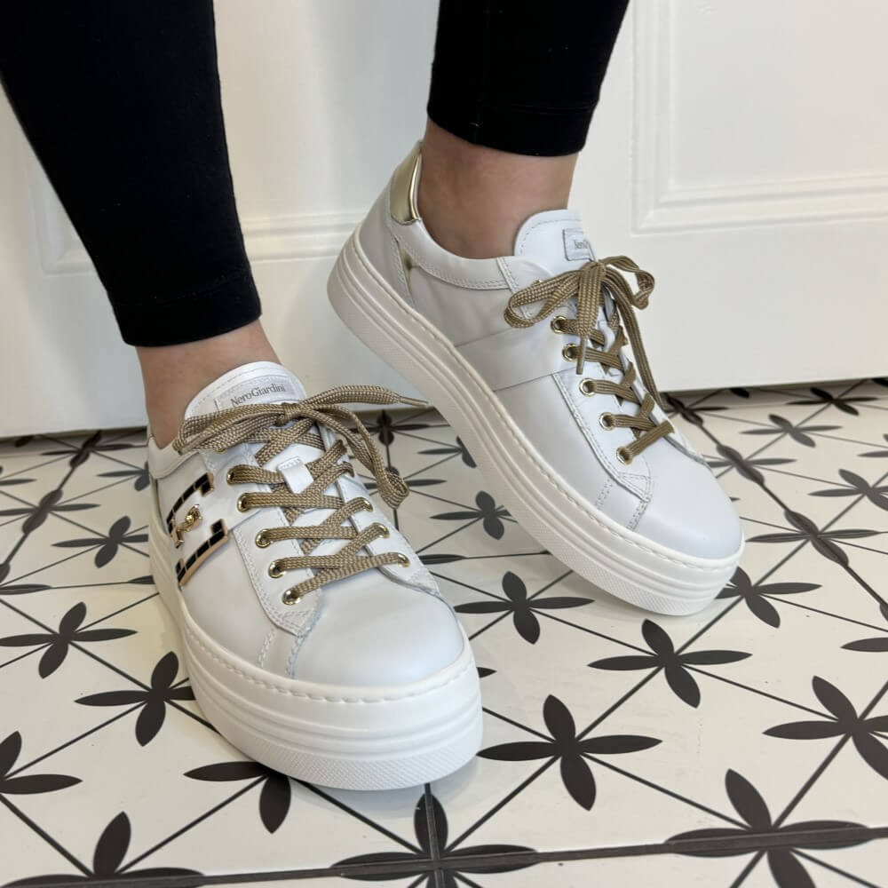 NeroGiardini I411612D Leather Trainer-WHITE