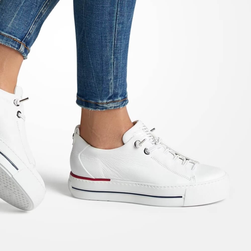 paul green 5017 white red blue platform leather sneakers