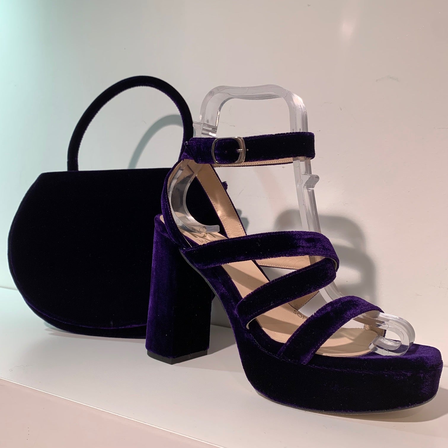 Marian Platform Velvet Sandal 55602-MULBERRY