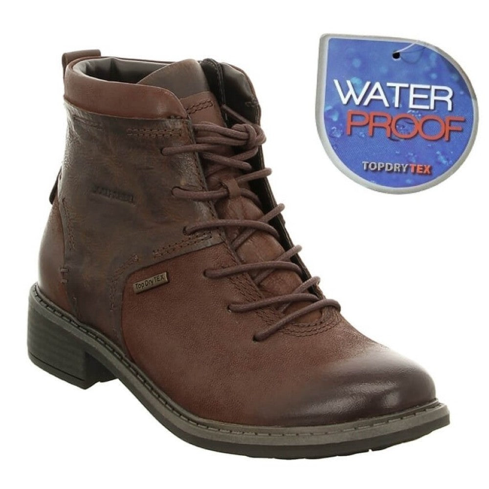 waterproof brown leather laced ankle boot
