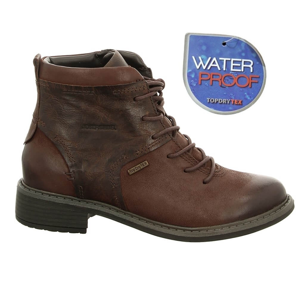 waterproof brown leather laced ankle boot