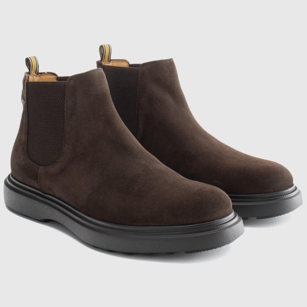 Pair of brown suede Chelsea boots on a light gray background Ambitious Lorenzo Suede Chelsea boots 14019  TDM Brown