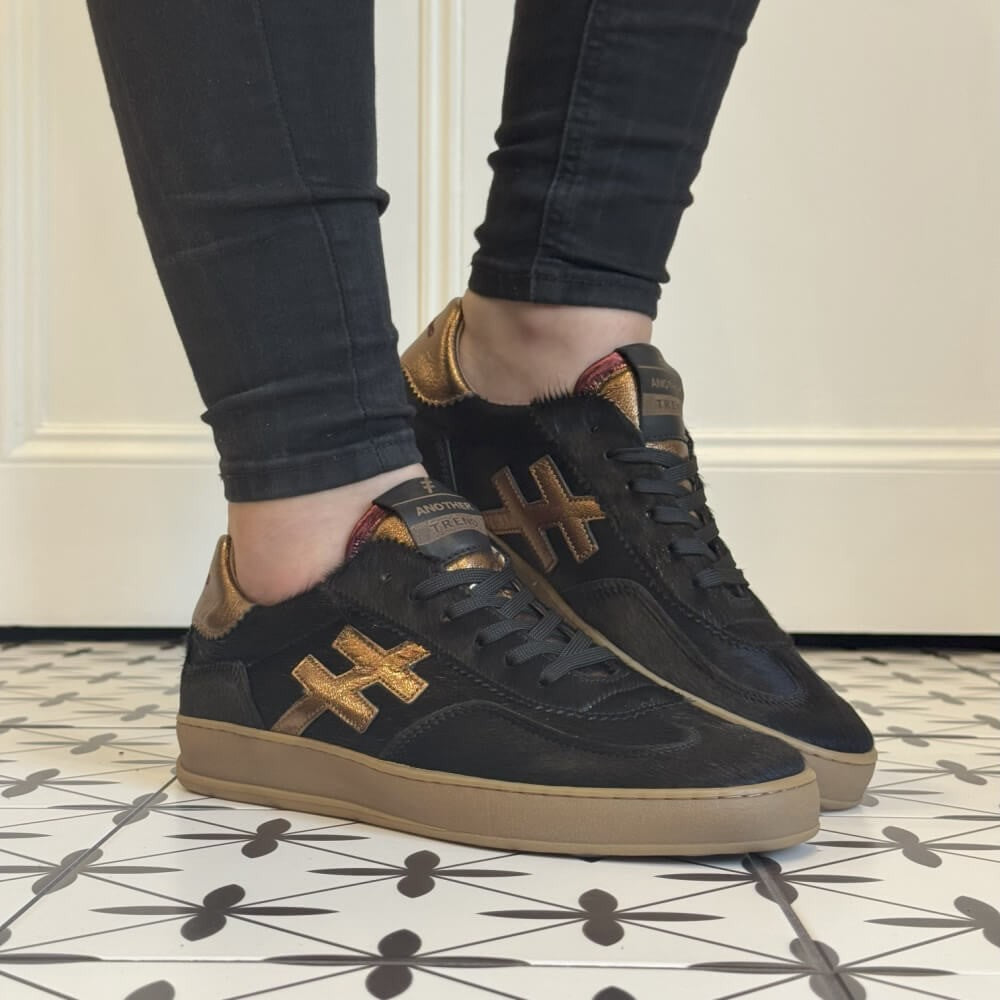 Black pony hair and gold sneaker  Another Trend Leather Sneakers A032 Black Pony Hair & Gold