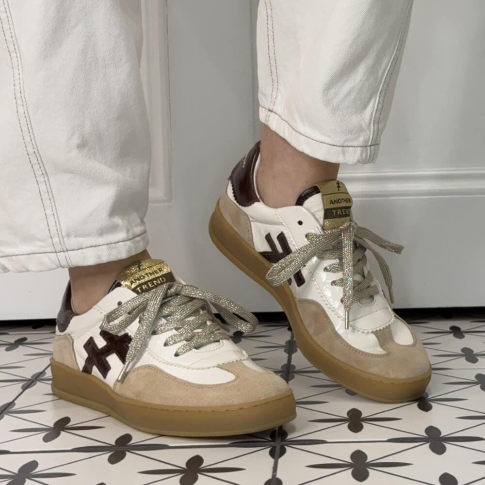 Another Trend White Brown and Beige Leather sneakers