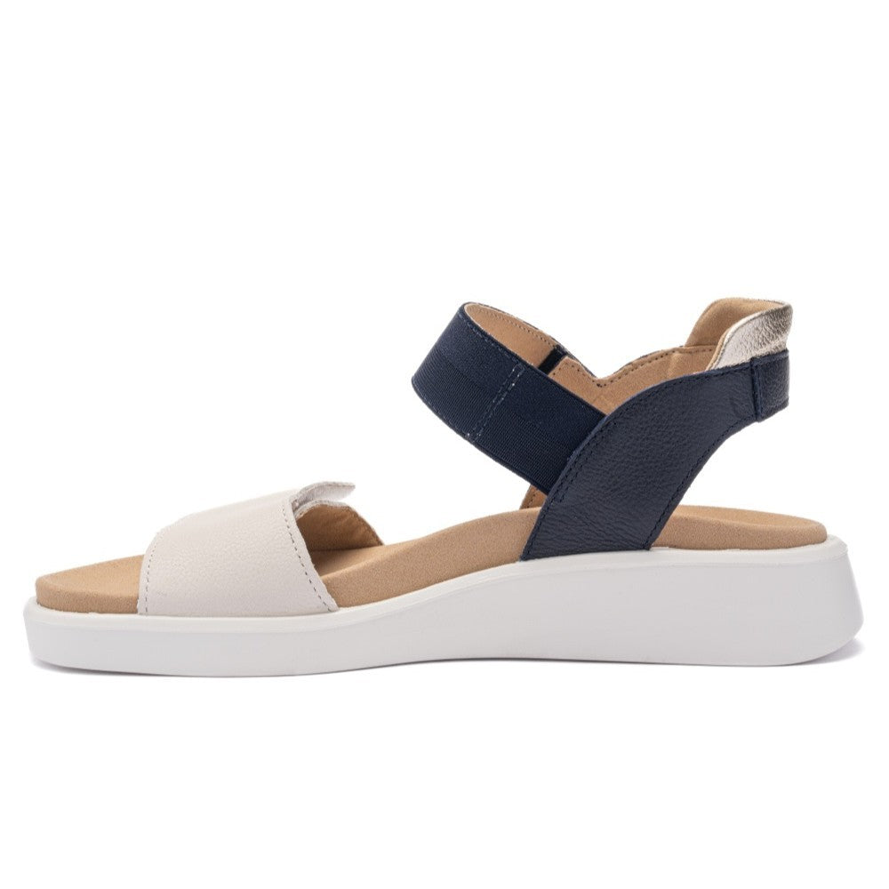 Ara Navy and beige sandal with white sole on a white background