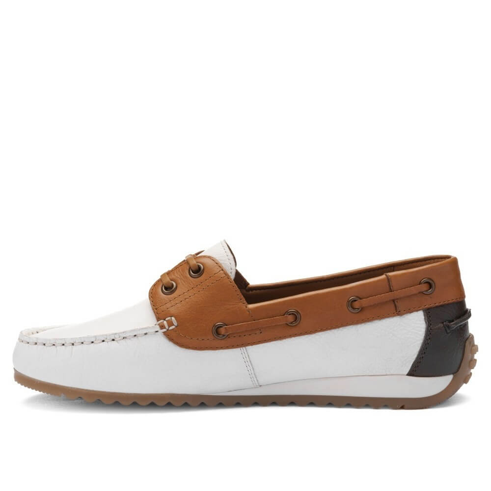 Ara 12-27704 White and brown leather Boat shoe on a white background