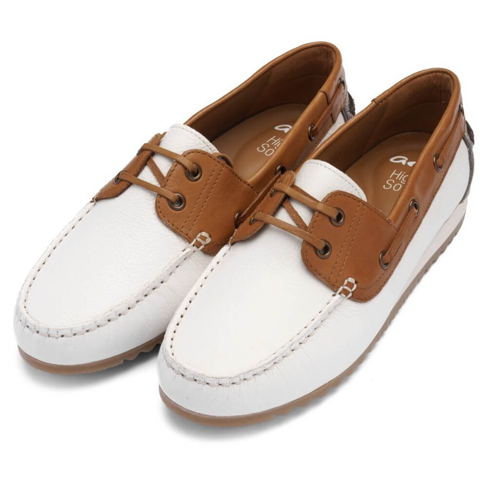 Ara 12-27704 New Port Leather Boat Shoes White & Tan